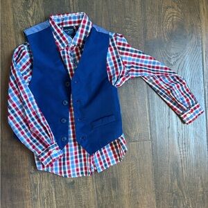 Nautica Navy Vest with Red Checkered Shirt